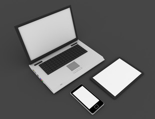 3D laptop, mobile phone and digital tablet pc computer