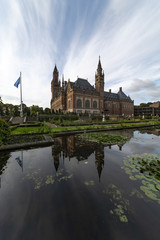 Fototapeta na wymiar THE HAGUE, 30 August 2018 - Sunny day in the garden of the Peace Palace, seat of the International Court of Justice, principal judicial organ of the United Nations, Netherlands