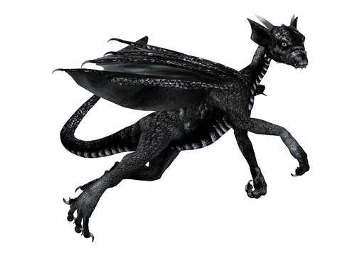 3D Rendering Little Black Dragon on White