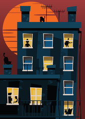apartment in sunset vector illustration 