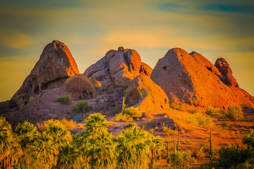 Geological rock formations look like from another planet in Papago Park, Tempe