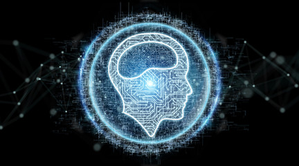 Digital artificial intelligence icon hologram 3D rendering