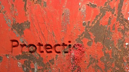 Animation of Protectionism word carved in red stone wall