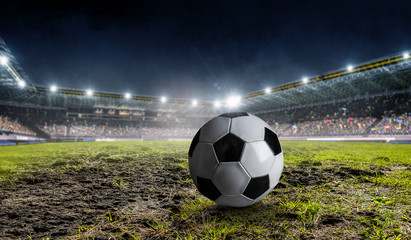 Soccer game concept. Mixed media