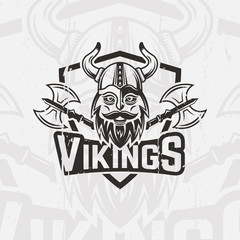 Viking in horned helmet sport team vector emblem