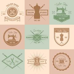 Set of tailor shop vector colored vintage emblems