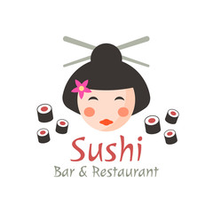 Sushi, geisha isolated vector logo concept