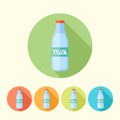 Milk bottle vector round icons with long shadow