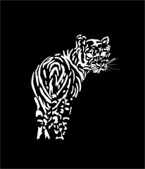 Black and white illustration of a tiger. Drawing from the hand of a wild animal.