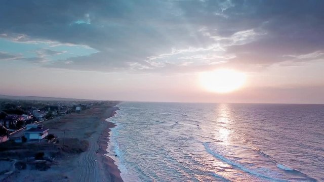 drone descending on the shore in sunset in kocaali, sakarya, blacksea