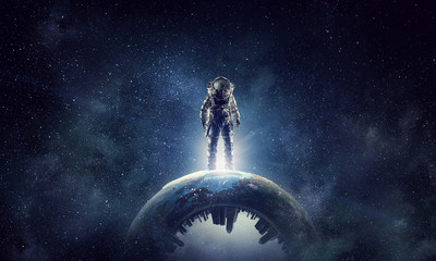 Spaceman and his mission. Mixed media