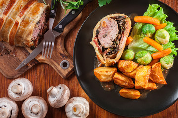 Pork tenderloin in wellington style in puff pastry