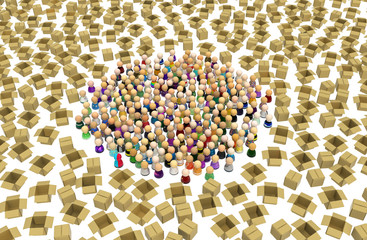 Fototapeta premium Cartoon Crowd, Cardboard Boxes Group
