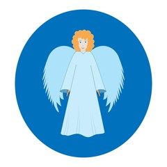 Angel in blue oval. Biblical personage. Symbol christmas season, holiday easter and love. Colorful template for printed, textiles, banner,greeting card. Design element. Vector illustration.