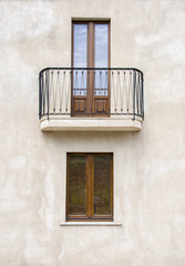 Obraz premium Balcony wood and windows, closeup