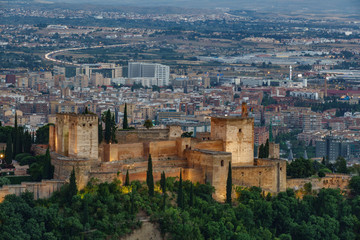 Fototapeta na wymiar Sunset over Granada and Alhambra
