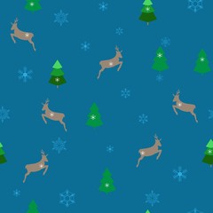 Obraz na płótnie Canvas Color christmas tree and deer seamless pattern. Fashion graphic background design. Modern stylish abstract texture. Colorful template for prints, textiles, holiday, wallpaper. Vector illustration.