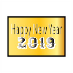 Happy New Year 2019 hand lettering in square. Fashion graphic background design. Modern stylish texture. Colorful template for prints, card of holiday season, poster, banner, etc. Vector illustration