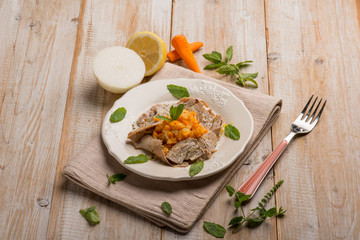 sworfish carpaccio with carrot and mint