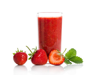strawberries, two and one half with strawberry cocktail smoothie  isolated on white backgraund