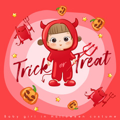 Baby Girl in Halloween Costume : Card Layout Template : Vector Illustration