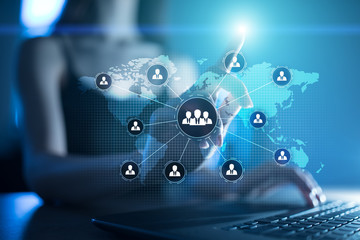 People organisation structure. HR. Human resources and recruitment. Communication and internet technology. Business concept.