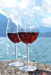 Two wineglasses. Varenna town at the lake Como, Italy