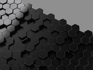 Wall of Black hexagons as wallpaper or background. 3D rendering