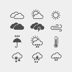 Weather flat vector icons set