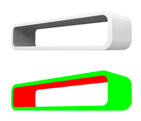 Modular 3D rendered shelves for product placement. Elongated white element with grey inner space. With RGB mask