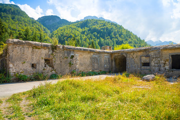 Fototapeta na wymiar Artillery battery of Sella Predil near Lake Predil and Tarvisio in European Alps in Italy