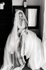 Morning of the bride. Preparing the bride for the upcoming wedding.