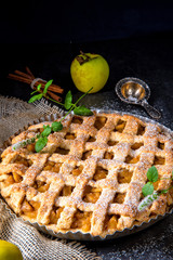 Tasty Apple pie with lattice upper crust