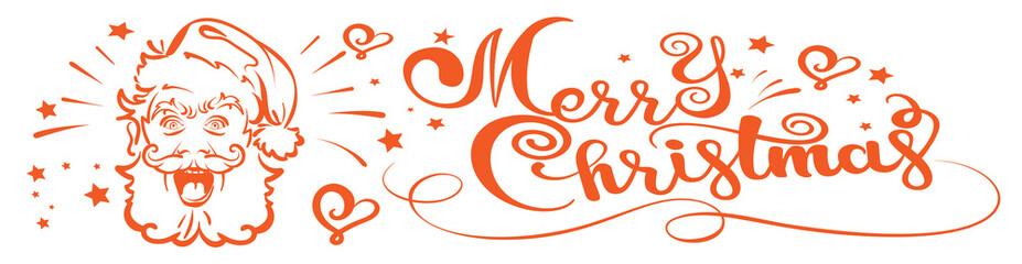 Christmas card, Santa Claus and calligraphy Merry Christmas, retro