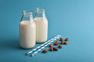 Almond milk in bottles
