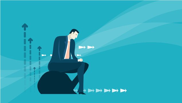 Businessman puzzeled with making solution. Business concept illustration 