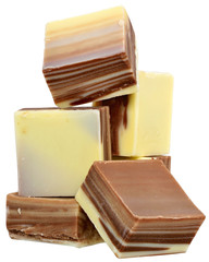Cubes of black and white chocolate isolated