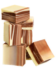 Cubes of black and white chocolate isolated