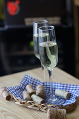 Wine, croissant, cheese.