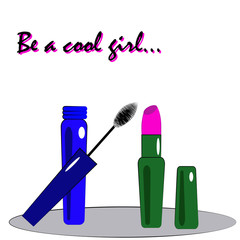 Mascara and pink lipstick for make-up, illustration