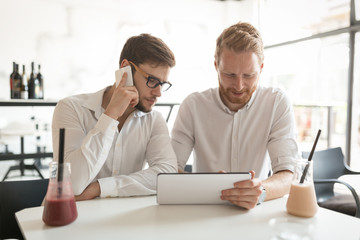 Busy business people working on break