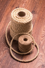 coil of an economic rope for packing close-up on a table