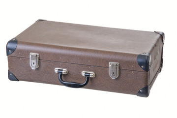 old vintage brown suitcase isolated on white background