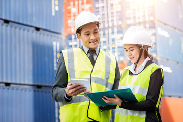 Portrait of smiling male manager in the Warehouse shipping transportation concept. © Aunging