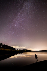 Man watching meteors during the Perseid meteor shower
