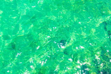 Fototapeta na wymiar Close up Green sea with little fish in thailand