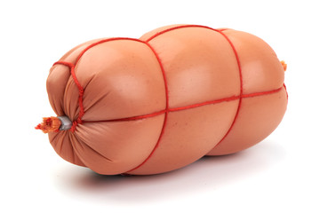 Boiled pork sausage isolated on white background.