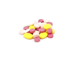 Obraz na płótnie Canvas Assorted pharmaceutical medicine pills, tablets and capsules. Ye