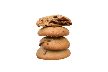 Fototapeta na wymiar Homemade chocolate chip cookies isolated on white background. Sweet biscuits