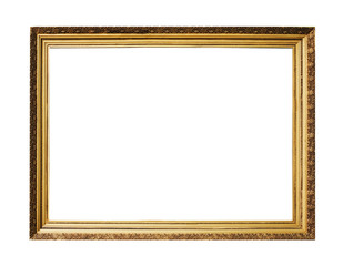 Fototapeta premium Picture gold wooden frame for design on white background